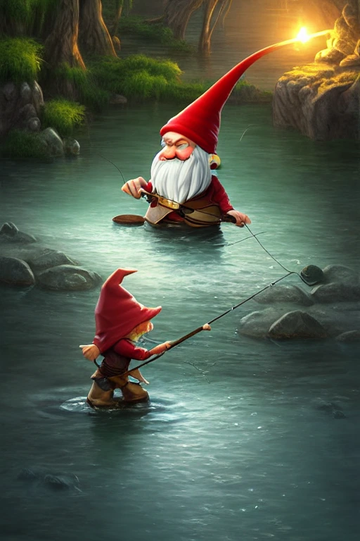 gnomes reading a hook and going fishing